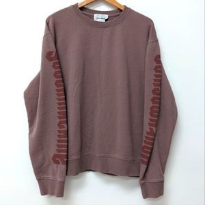 Youth Machine Mauve Color Spell Out Sleeve Logo Cozy Crew Neck Sweatshirt